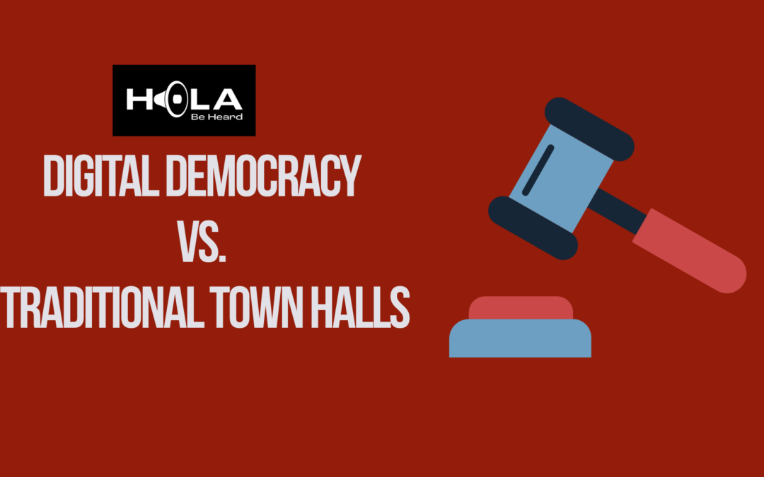 What is the difference between digital democracy and traditional town halls in Canada?